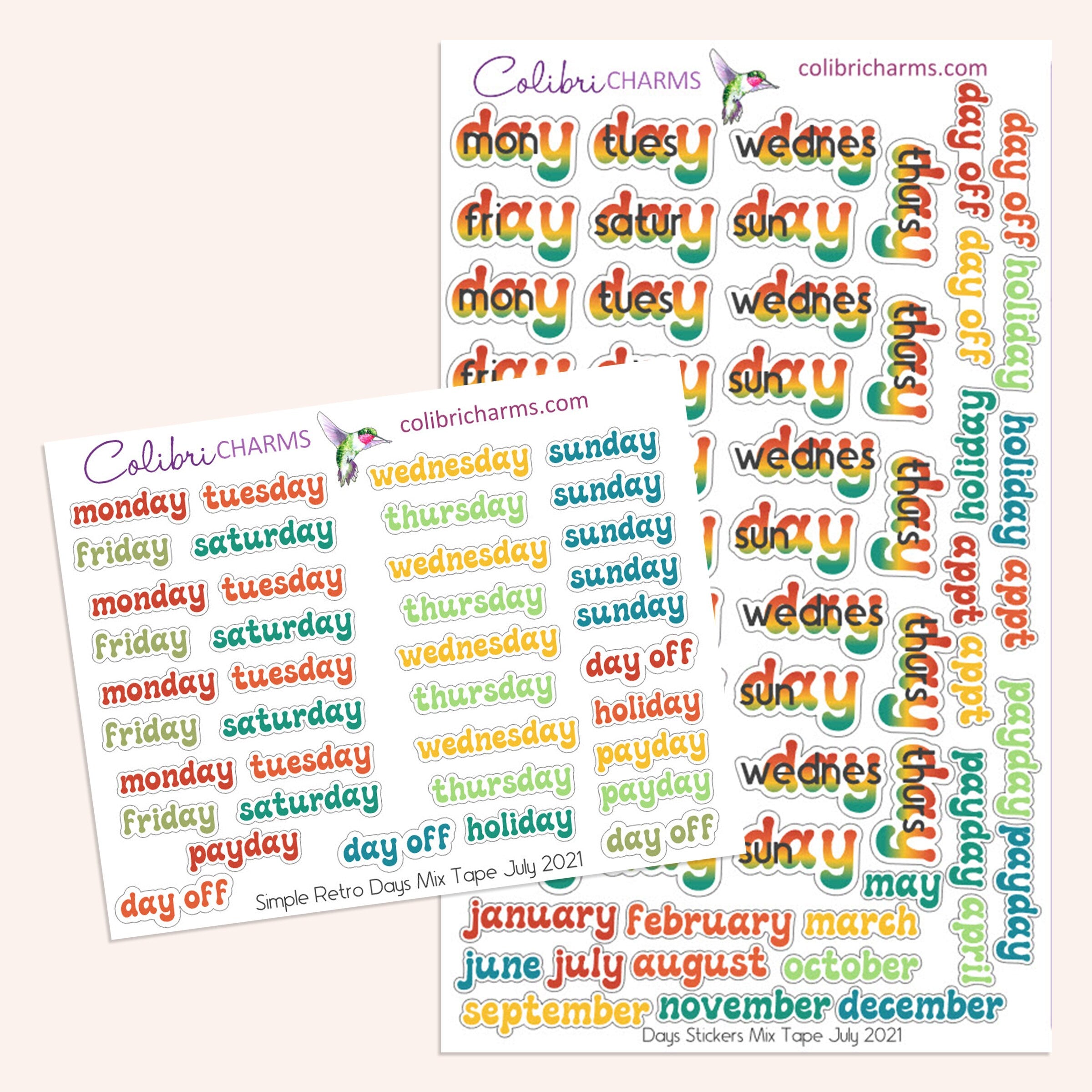 Brushstroke Days of the Week Planner Stickers in Mix Tape