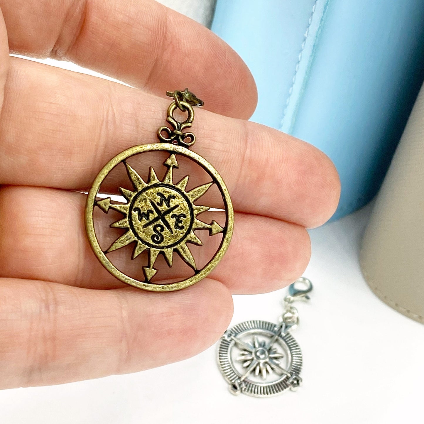 Compass Rose Charms | Travel Bookmark | Compass Stitch Marker | Cardinal Points Charm