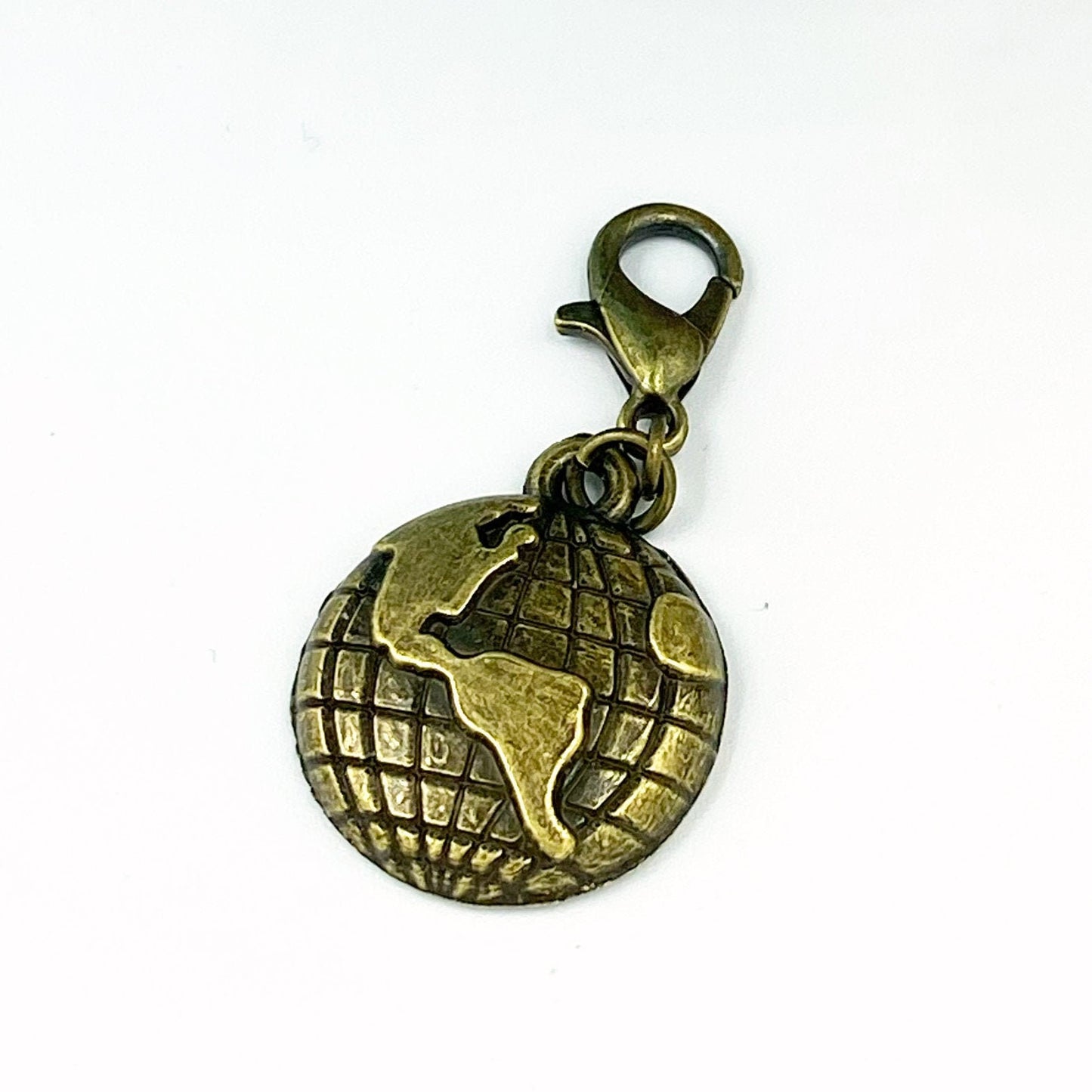 Bronze Globe Charm | Travel Bookmark | Earth Stitch Marker