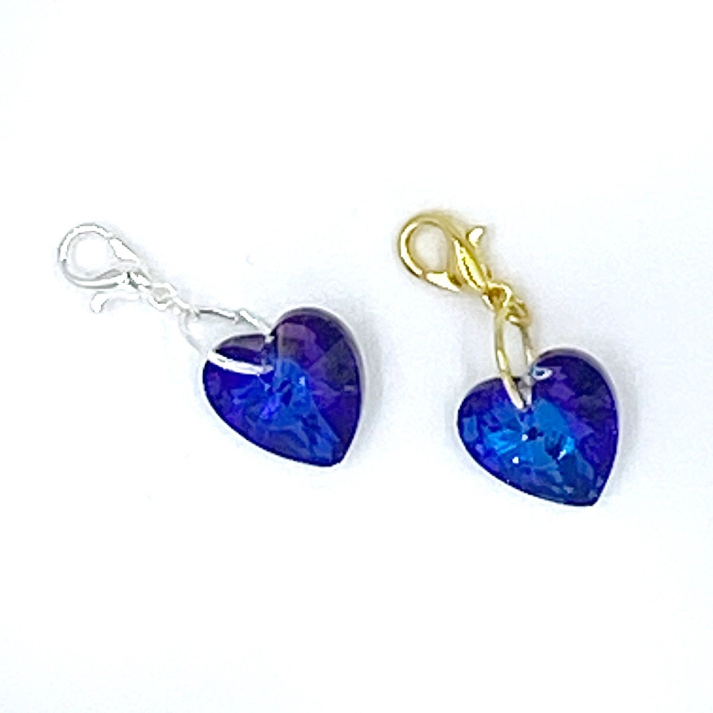Blue Crystal Heart Charm | Valentine Clip | Love Stitch Marker | Progress Keeper | Gem Bookmark | Counter