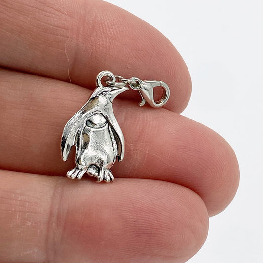 Silver Penguin Charm | Antarctic Bookmark | Winter Clip | Stitch Marker | Progress Keeper