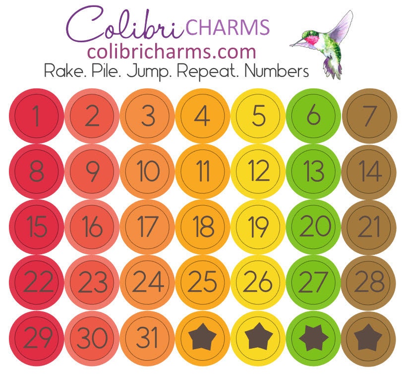 Rake. Pile. Jump. Repeat. Days of the Week Planner Stickers | Watercolor DOTW Stickers | Number Stickers | Date Dots | Date Stickers