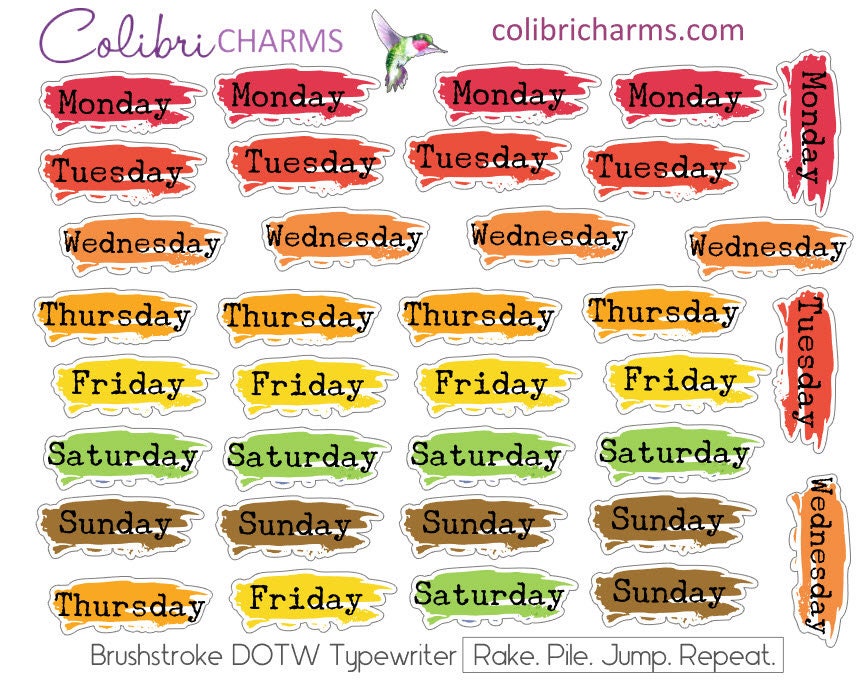 Rake. Pile. Jump. Repeat. Days of the Week Planner Stickers | Watercolor DOTW Stickers | Number Stickers | Date Dots | Date Stickers