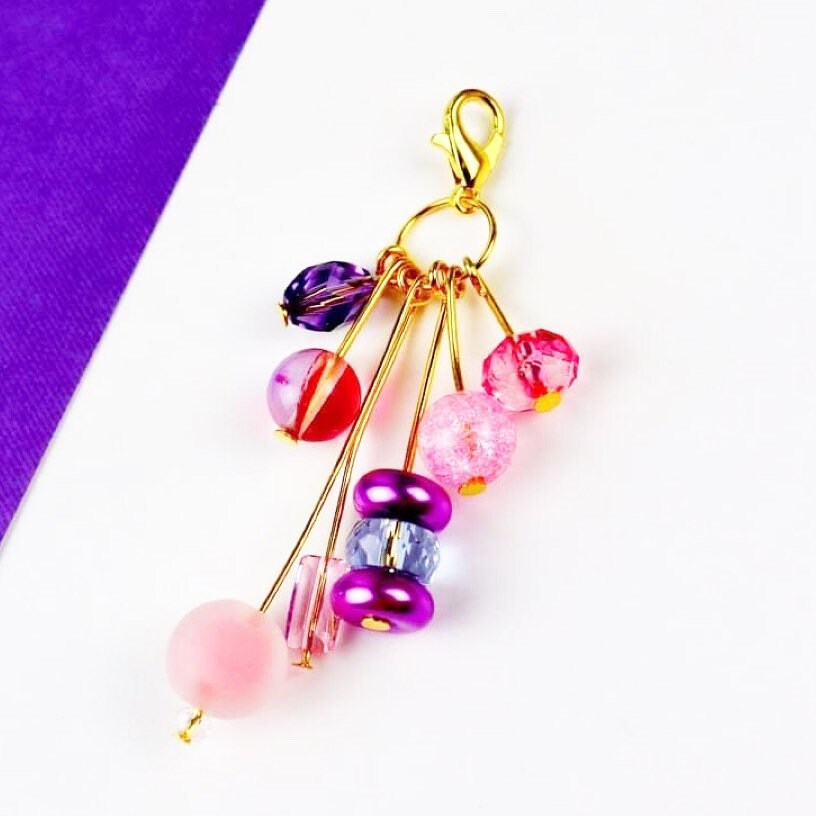 Sweet Shoppe Beaded Planner Charm | Pink Bead Dangle | Colorful Beaded Cluster