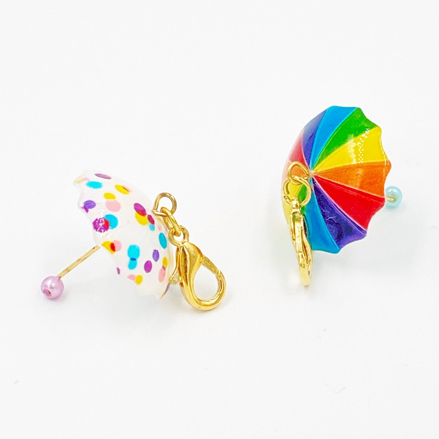 Rainbow Umbrella Bookmark | Colorful 3D Umbrella Charm | Polka Dot Umbrella Stitch Marker