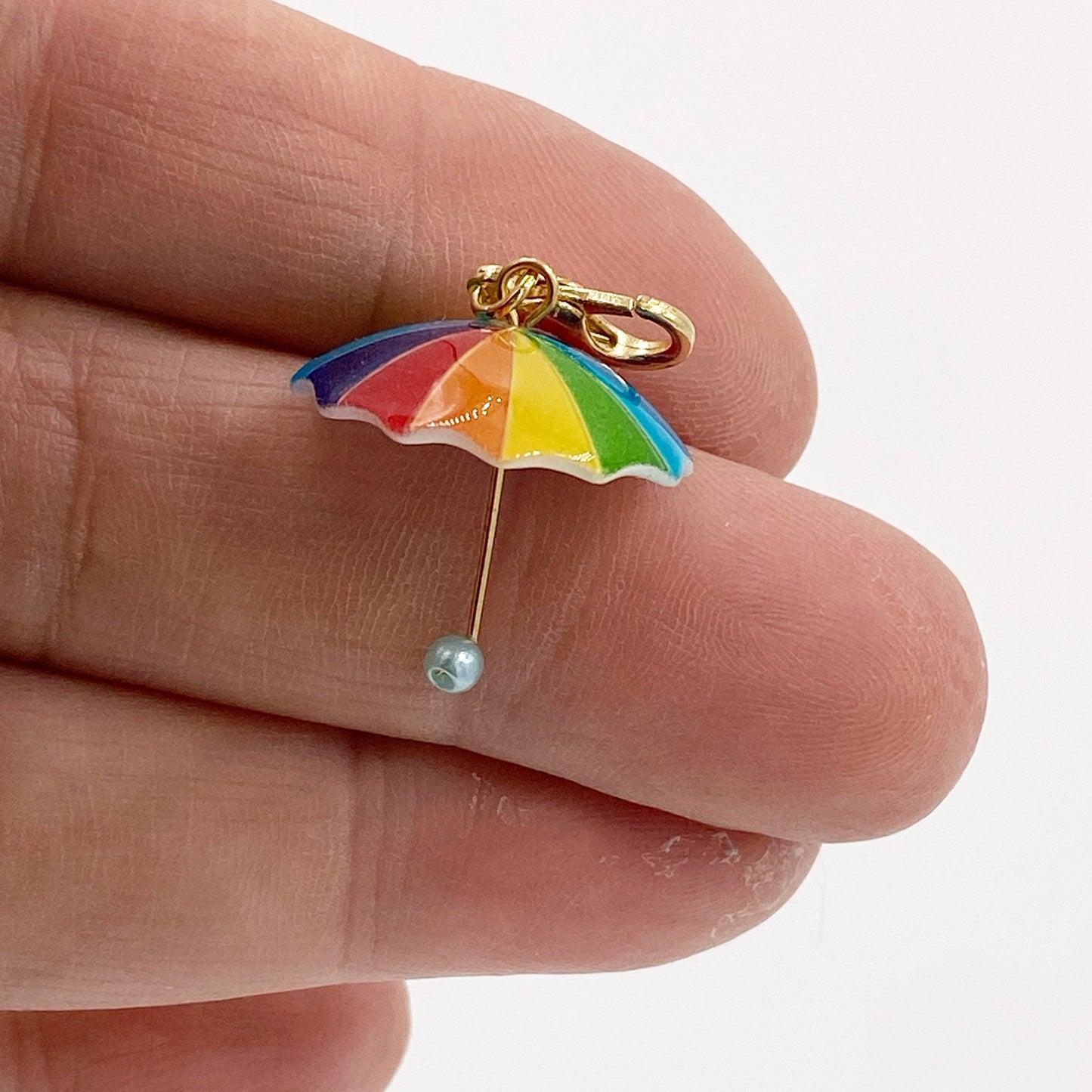 Rainbow Umbrella Bookmark | Colorful 3D Umbrella Charm | Polka Dot Umbrella Stitch Marker
