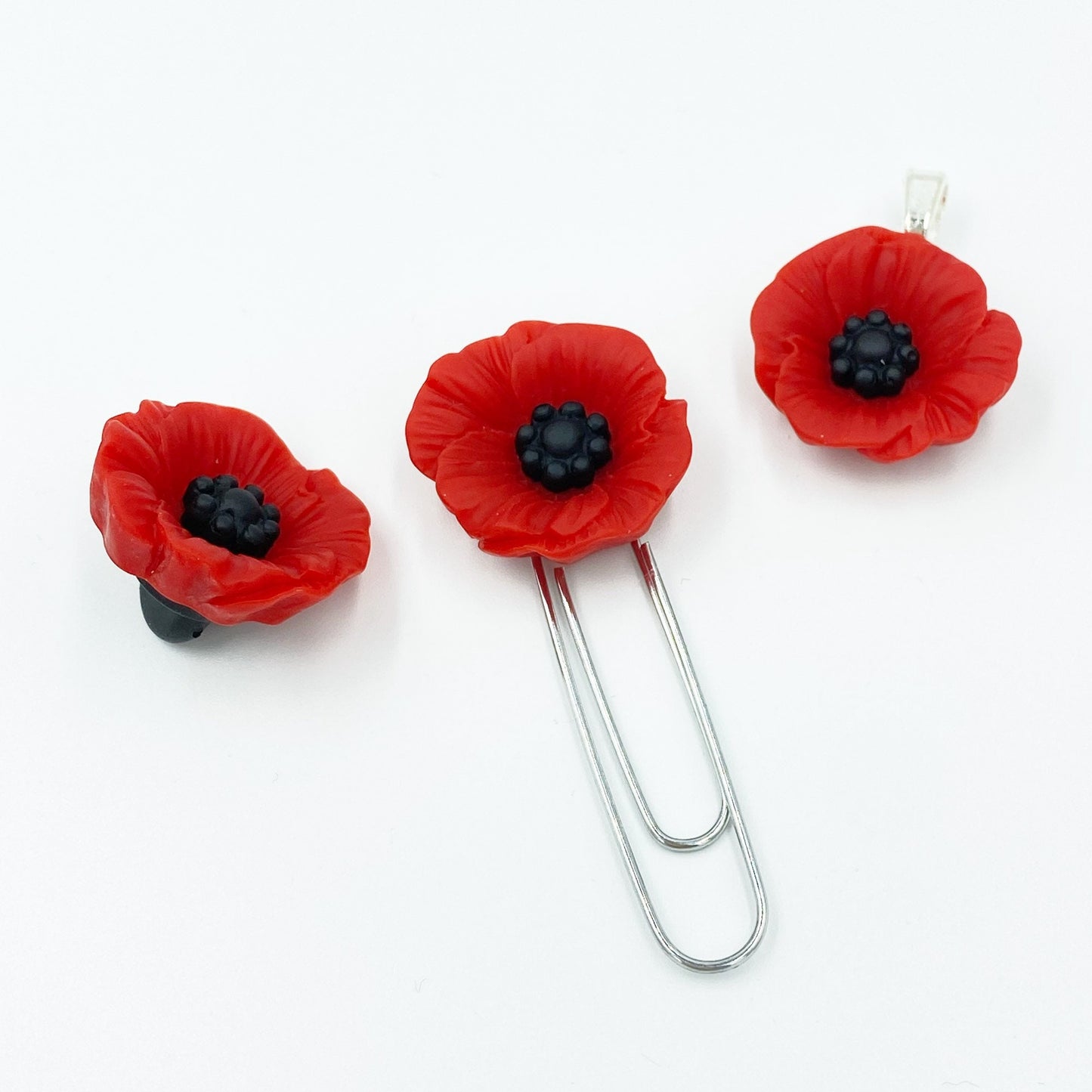 Resin Poppy Charm | Flower Planner Clip | Wildflower Charm | Poppy Lapel Pin, | Poppy Planner Charm