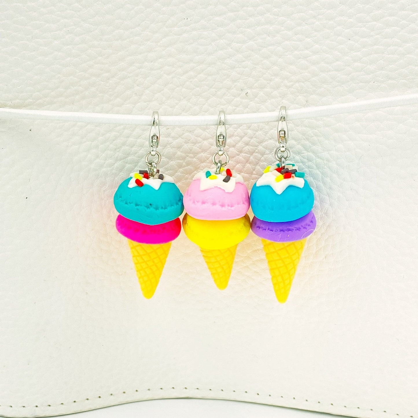Colorful Ice Cream Cone Charm | Bright Planner Clip | Summer Stitch Marker | Two Scoops Progress Keeper