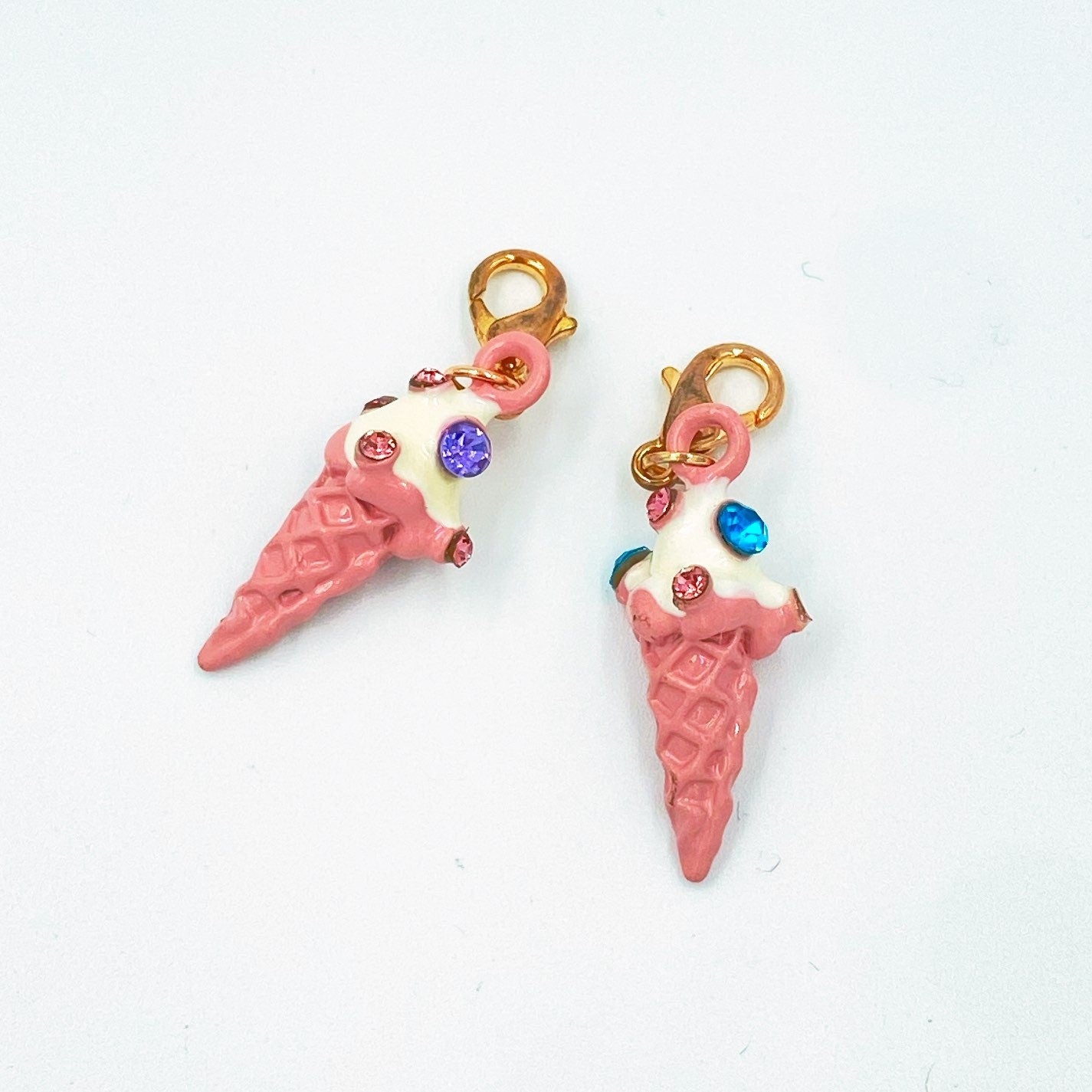 Rhinestone Ice Cream Cone Charm | Summer Stitch Marker | Ice Cream Bookmark