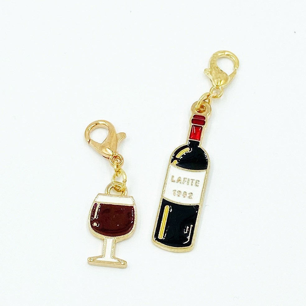 Wine Bottle Planner Charms | Enamel Wine Glass Planner Clip | Stitch Marker | Progress Keeper
