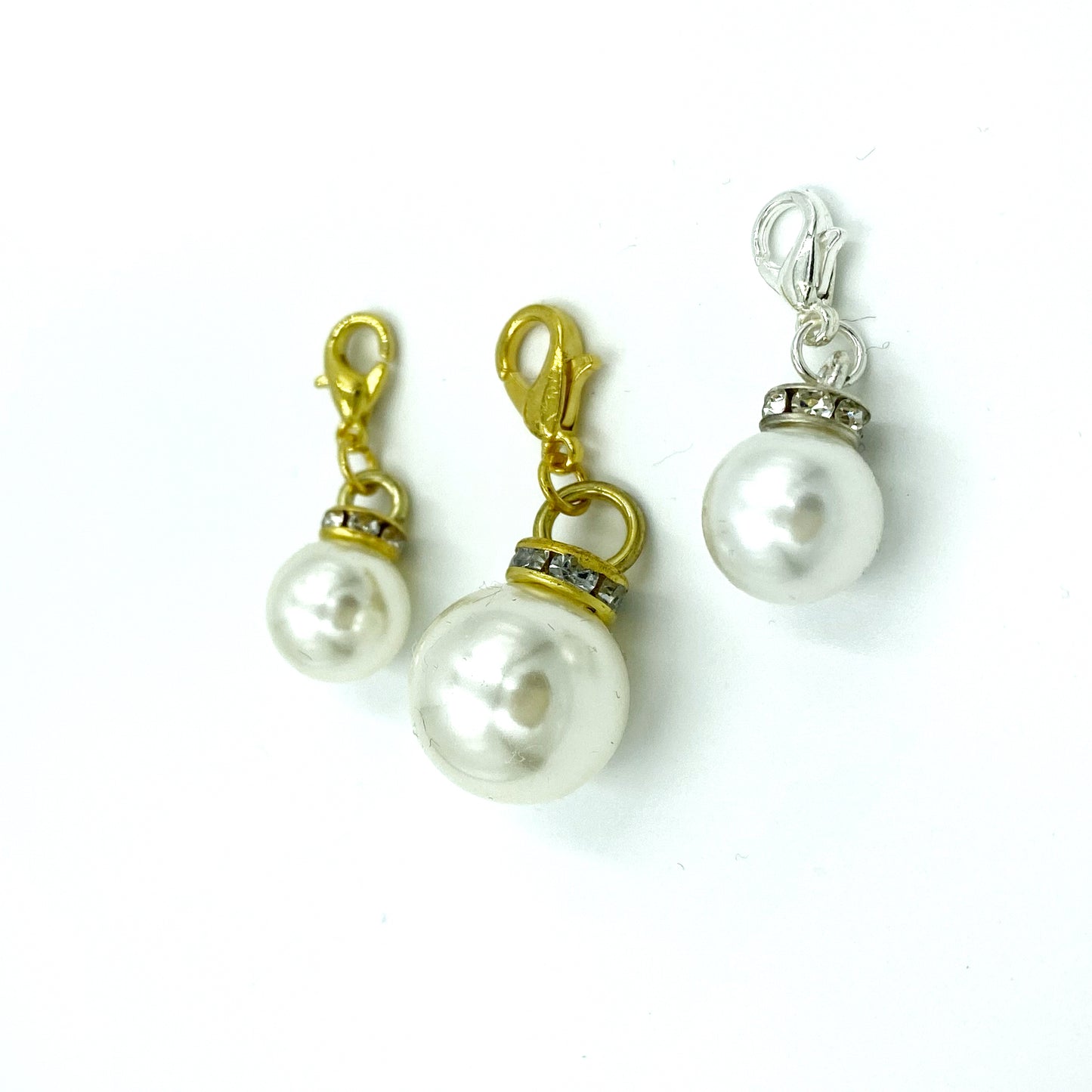 Pearl and Rhinestone Charms | Pearl Bookmark | Sparkly Pearl Stitch Marker