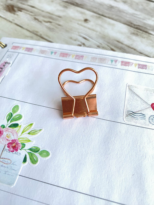 Rose Gold Heart Binder Clip | Planner Love Clip | Rose Gold Valentine Clip