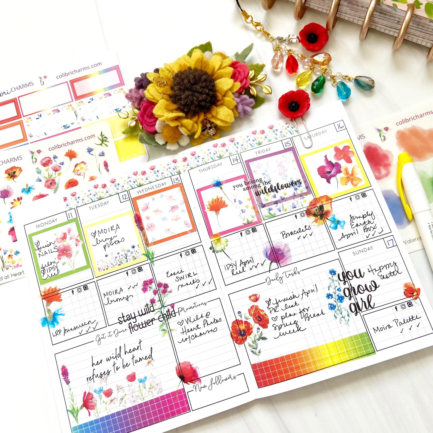 Wild at Heart Washi Strip Stickers | Floral Stickers | Wildflowers Planner Stickers | Seasonal Planner Stickers