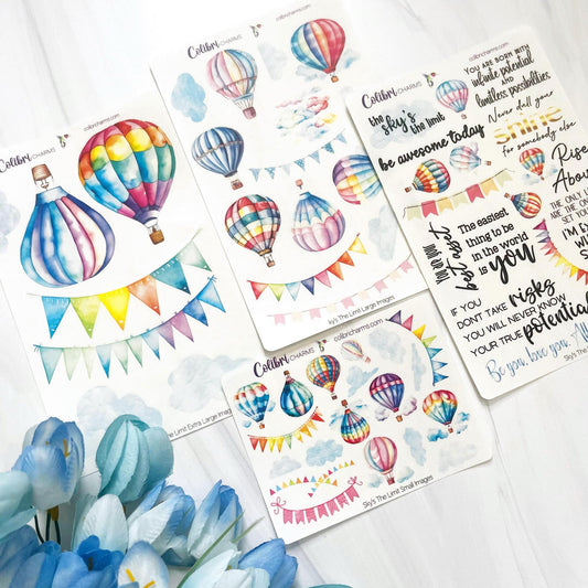 Sky's The Limit Planner Stickers | Hot Air Balloon Deco Stickers | Blue Skies Deco | Spring Summer Planner Sticker Kit | Seasonal Planner Stickers