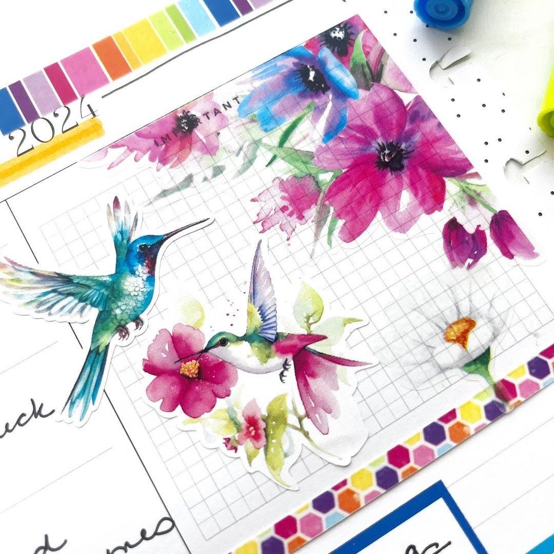 Hummingbird Lane Washi Strip Stickers | Floral Deco | Watercolor Planner Stickers | Seasonal Planner Stickers