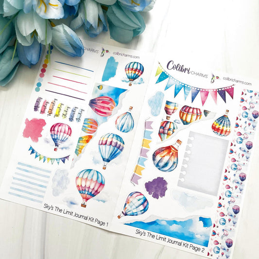 Sky's The Limit Journal Kit | Planner  Stickers | Summer Blue Skies Journaling | Hot Air Balloon Bujo Kit | Seasonal Planner Stickers