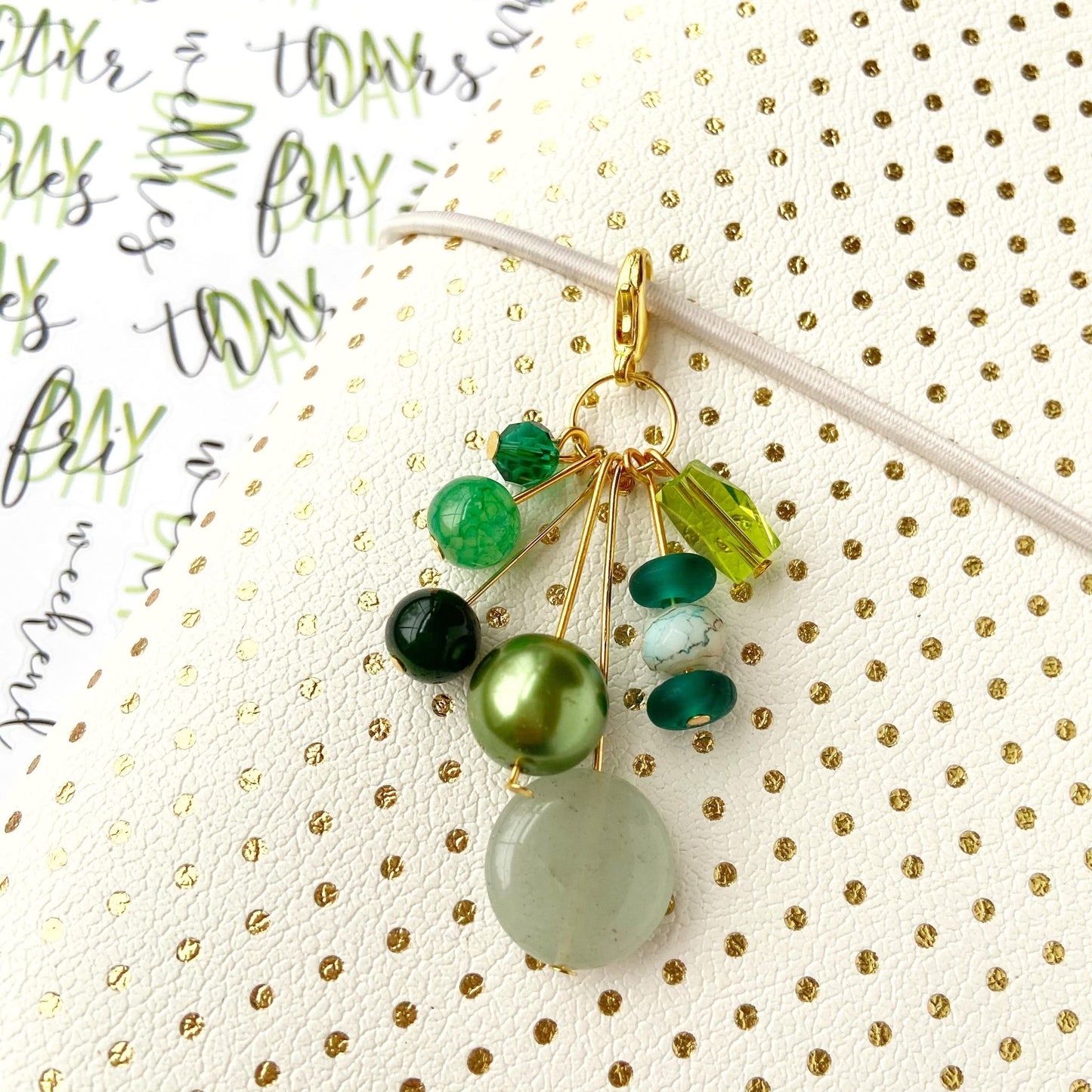 Green Thumb Beaded Planner Charm, Sparkly Dangly Charm, Colorful Bead Cluster
