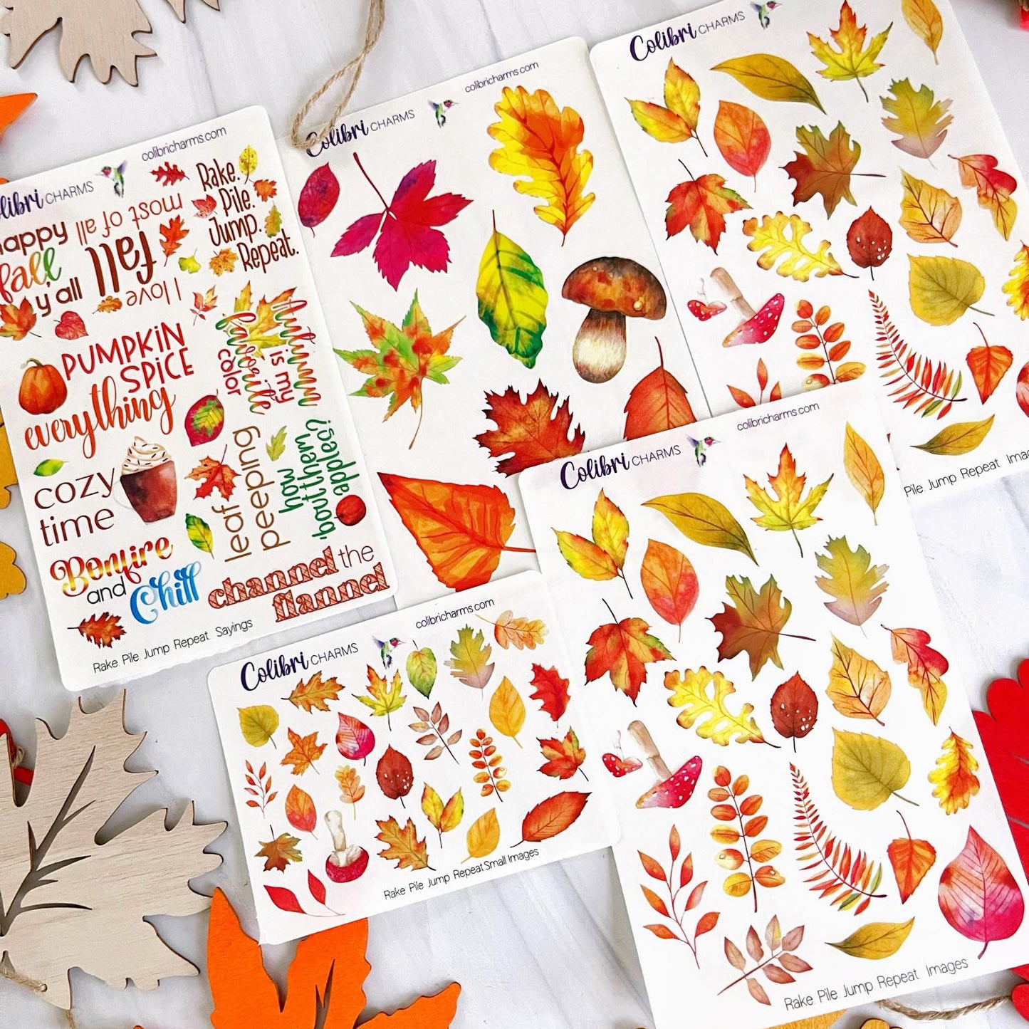 Rake. Pile. Jump. Repeat.  Planner Stickers, Autumn Deco Stickers, Falling Leaves Deco, Fall Planner Sticker Kit, Seasonal Planner Stickers