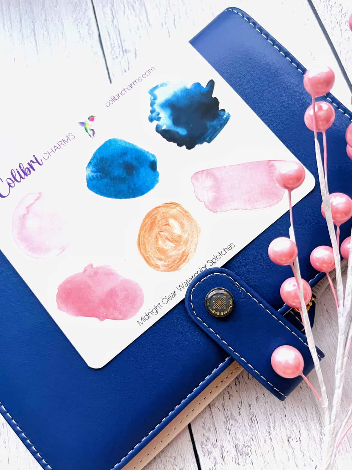Midnight Clear Watercolor Splotches Planner Stickers, Pink and Navy Paint Swatches