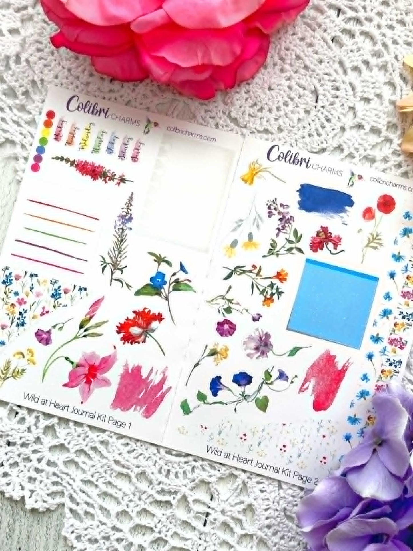 Wild at Heart Journal Kit: Hand-Painted Planner  Stickers, Wildflower Journaling, Spring Bujo Kit, Seasonal Floral Planner Stickers