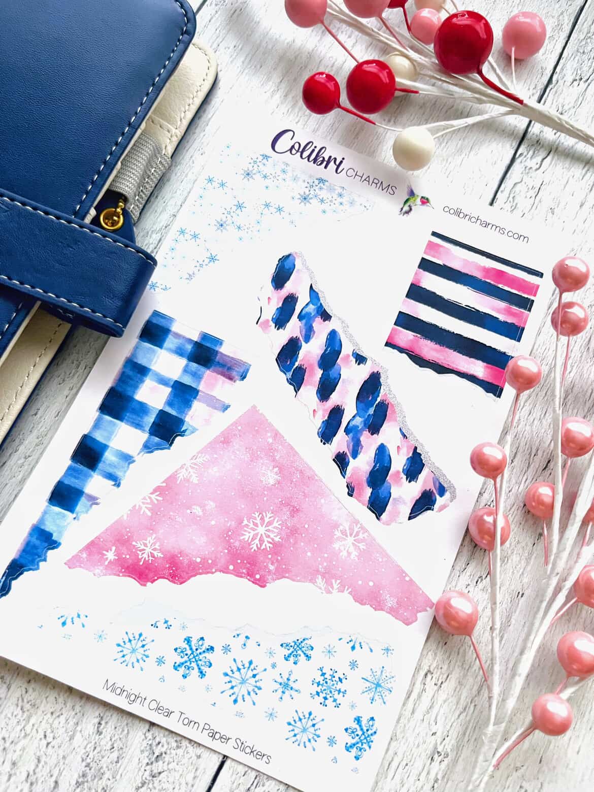 Midnight Clear Torn Paper Stickers, Christmas Deco Planner Stickers, Distressed Ripped Paper