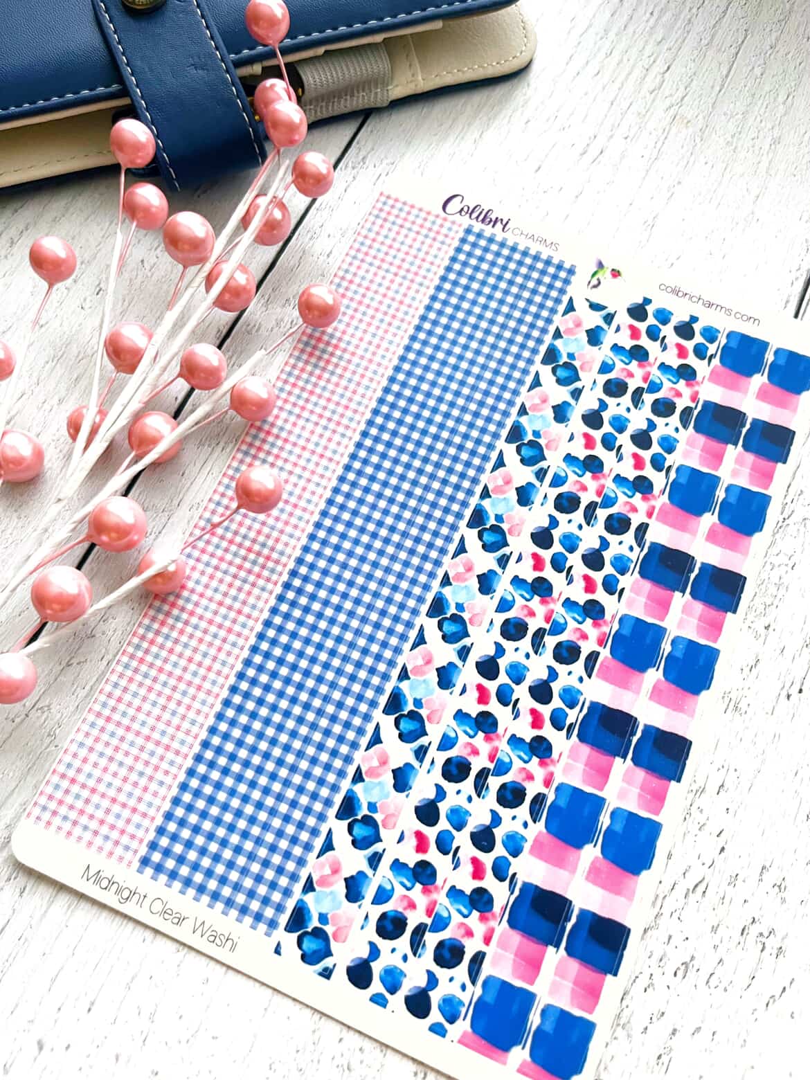 Midnight Clear Washi Strip Stickers, Christmas Deco, Pink and Navy Planner Stickers, Seasonal Planner Stickers