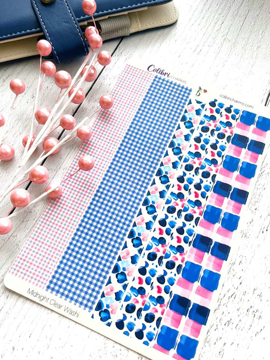 Midnight Clear Washi Strip Stickers, Christmas Deco, Pink and Navy Planner Stickers, Seasonal Planner Stickers