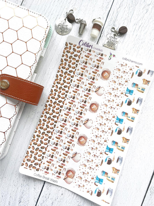 Coffee Break Washi Strip Stickers, Caffeinated Deco, Relax Planner Stickers, Seasonal Planner Stickers