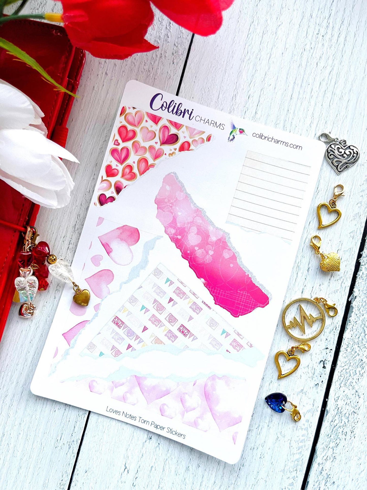 Love Notes Torn Paper Stickers, Valentine's Day Deco Planner Stickers, Distressed Ripped Paper