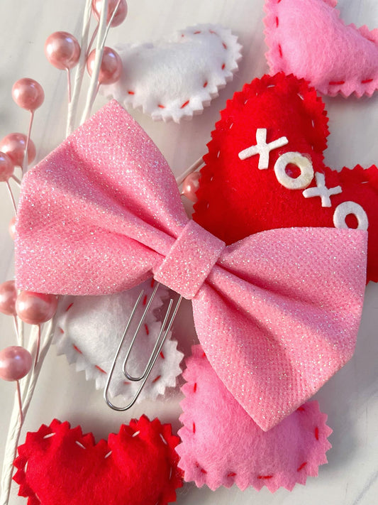 Giant Glitter Bow Clip: Pink Valentine Planner Decoration