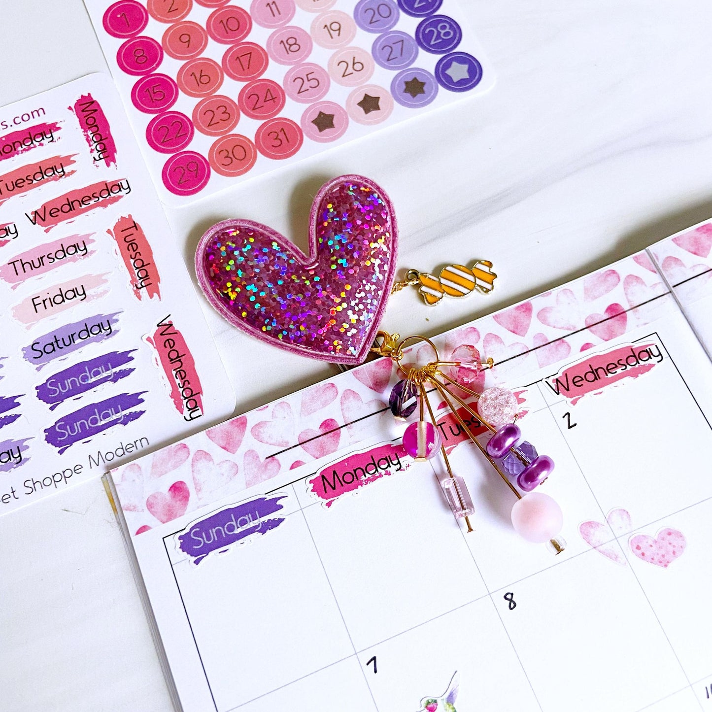 Holographic Heart Clip: Pink or Silver Planner Decoration