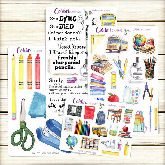 Hall Pass Planner Stickers | School Days Deco Stickers | School-Themed Deco | Study Planner Sticker Kit | Seasonal Planner Stickers