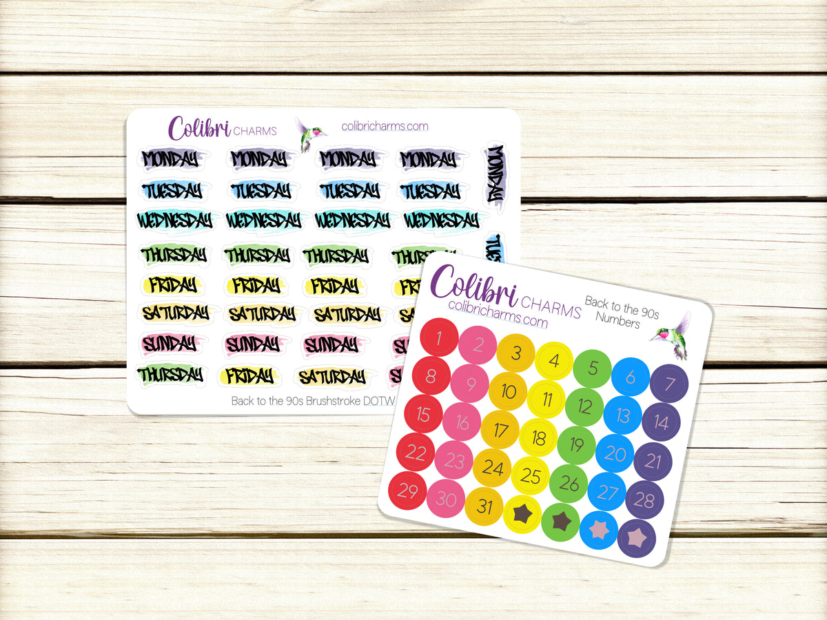 Week Numbers Stickers __ Brushstroke Days of the Week Planner Stickers, Colorful Watercolor ...