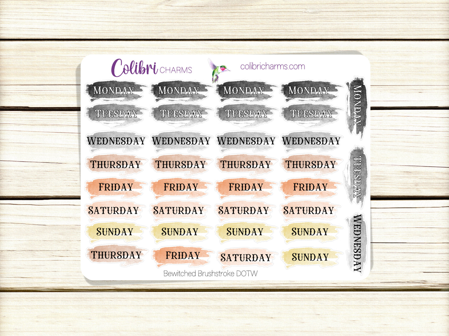 Bewitched Days of the Week Planner Stickers, Colorful Watercolor DOTW, Number Stickers, Date Dots
