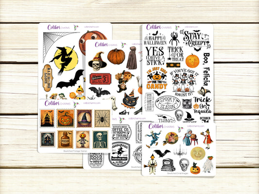 Bewitched Planner Stickers, Vintage Halloween Deco Stickers, Retro Deco, Spooky Planner Sticker Kit, Seasonal Planner Stickers