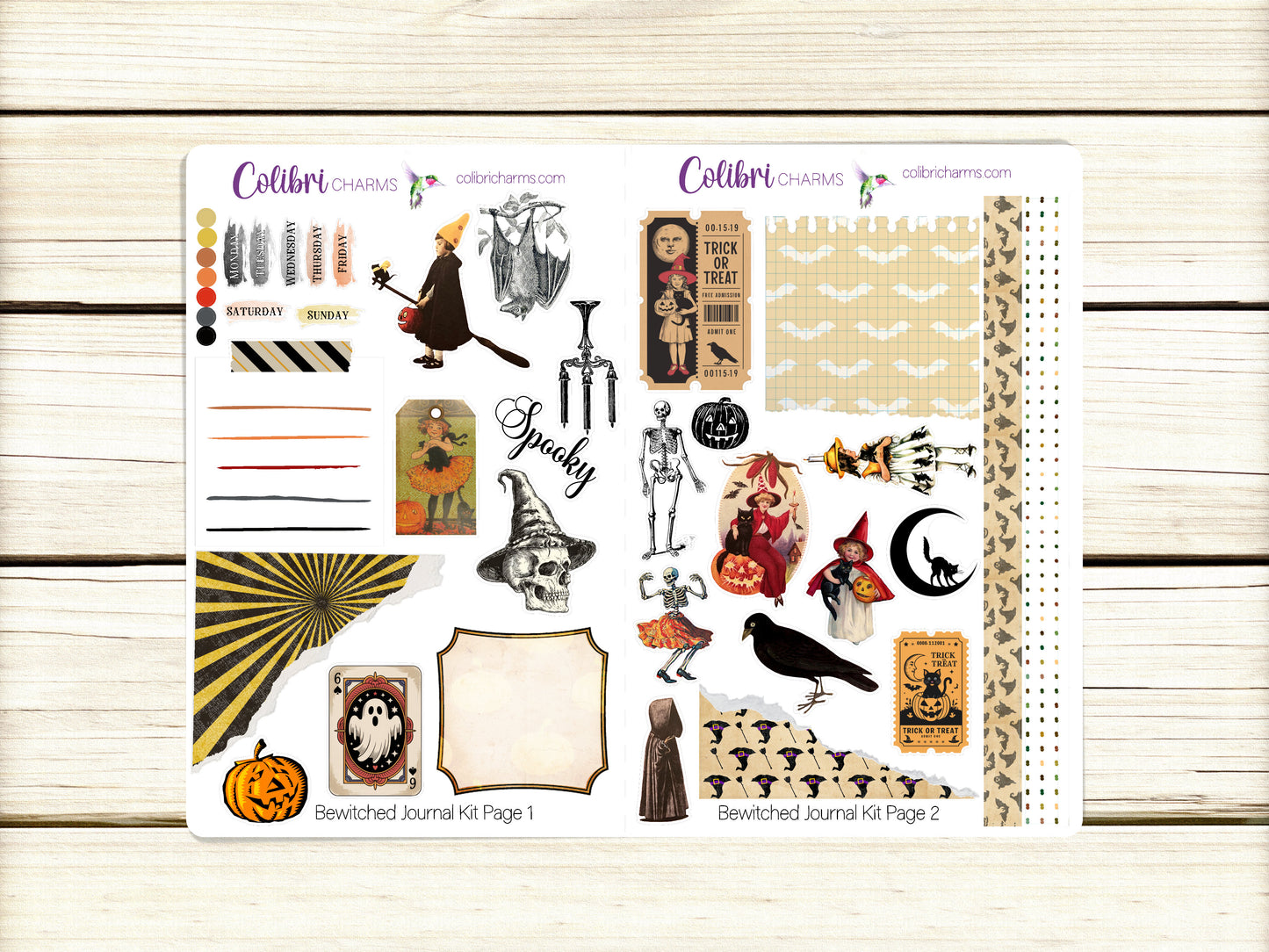 Bewitched Journal Kit, Planner  Stickers, Vintage Halloween Journaling, Spooky Bujo Kit, Seasonal Planner Stickers