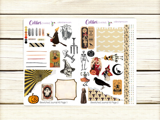 Bewitched Journal Kit, Planner  Stickers, Vintage Halloween Journaling, Spooky Bujo Kit, Seasonal Planner Stickers