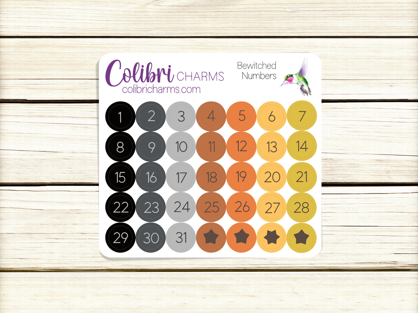 Bewitched Days of the Week Planner Stickers, Colorful Watercolor DOTW, Number Stickers, Date Dots