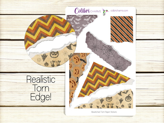 Bewitched Torn Paper Stickers, Halloween Deco Planner Stickers, Distressed Ripped Paper