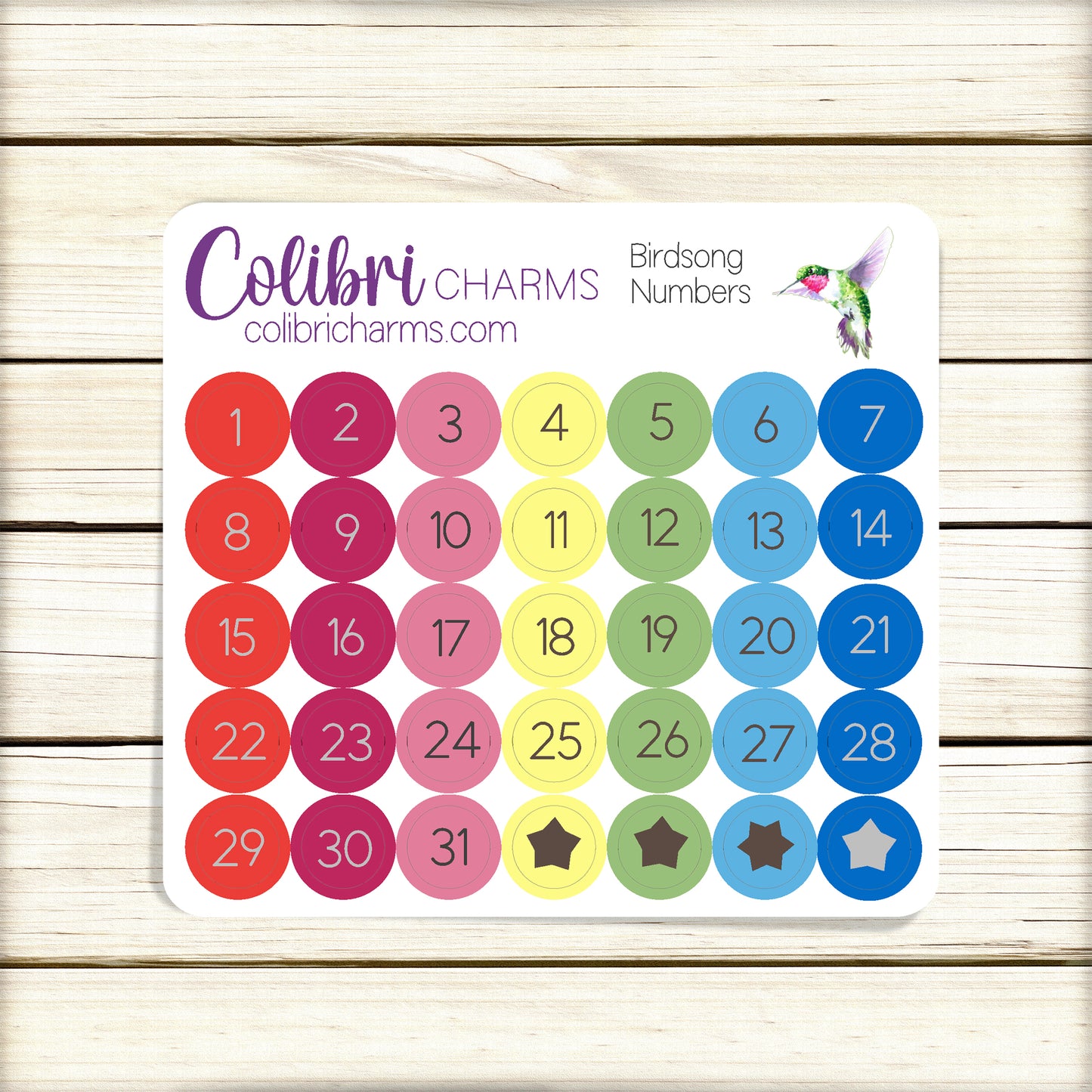 Birdsong Brushstroke Days of the Week Planner Stickers | Colorful Watercolor DOTW | Number Stickers | Date Dots