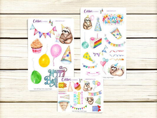 Sloth Birthday Planner Stickers | Celebration Stickers | Seasonal Planner Stickers | Box Stickers