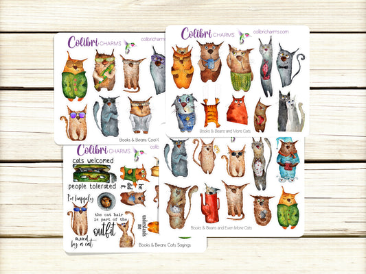 Cat Lovers Planner Stickers: Funny Kitties, Furbabies -- Books & Beans Planner Stickers