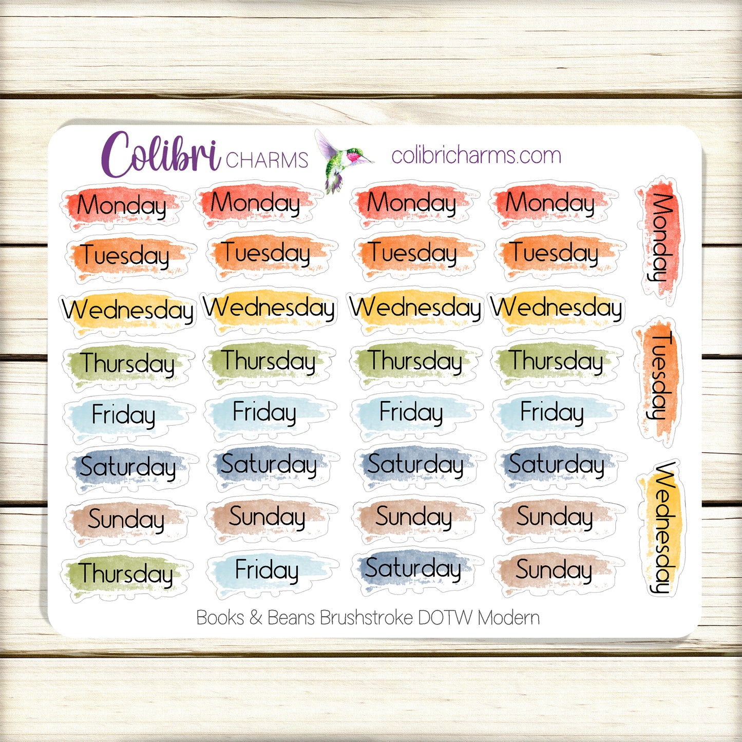 Books & Beans Brushstroke Days of the Week Planner Stickers | Watercolor DOTW | Number Stickers | Date Dots | Back to School