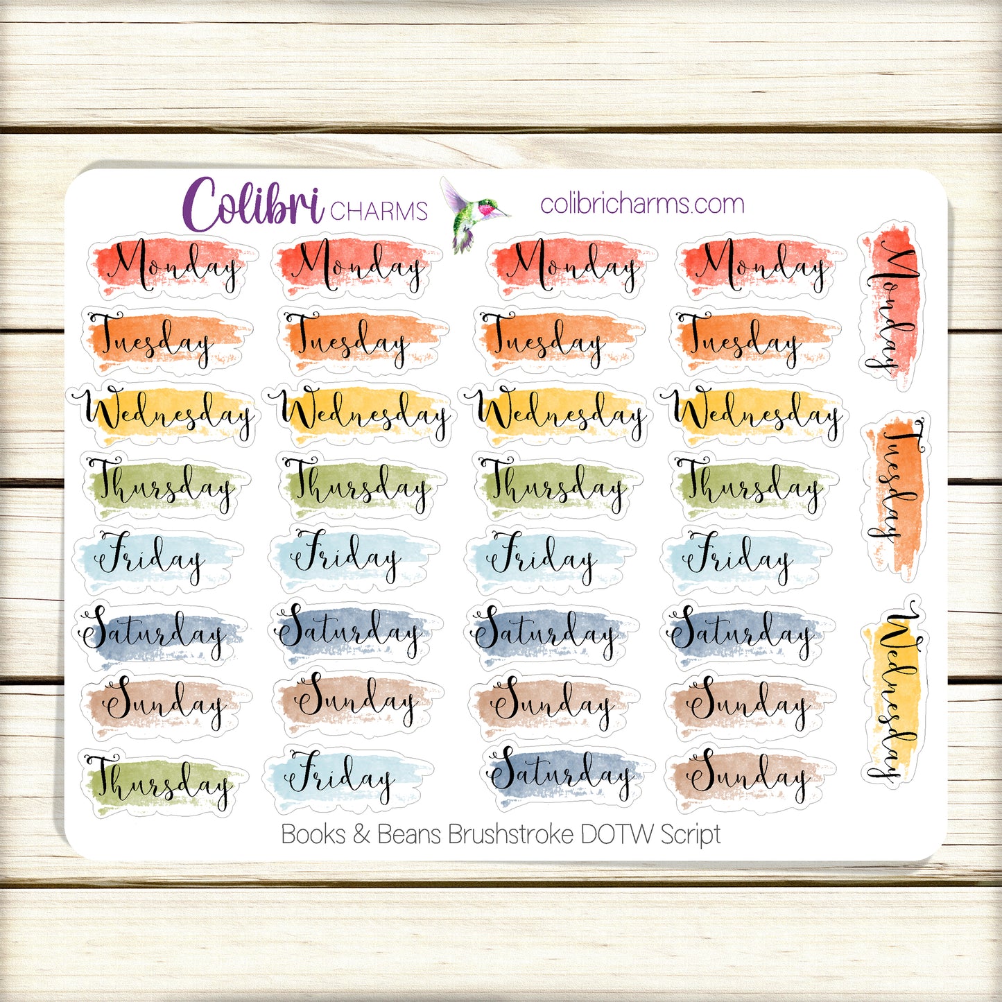 Books & Beans Brushstroke Days of the Week Planner Stickers | Watercolor DOTW | Number Stickers | Date Dots | Back to School