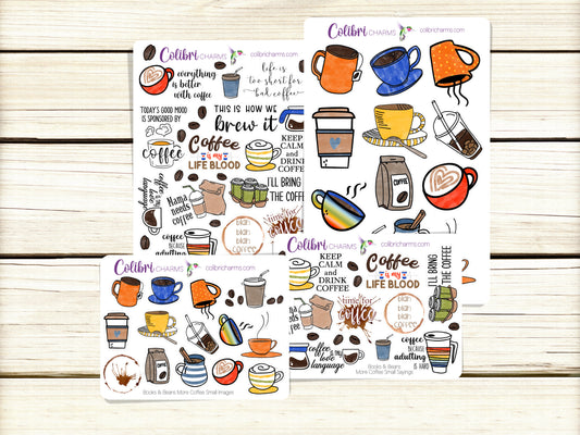 Coffee Lovers Planner Stickers | Tea Lover's Stickers | Coffee Drinker Planner Sticker Kit | Books & Beans Planner Stickers | Teacher Gift