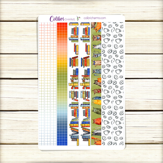 Books & Beans Washi Strip Stickers | Coffee Drinkers | Book Lovers | Cat Lover Planner Stickers | Seasonal Planner Stickers