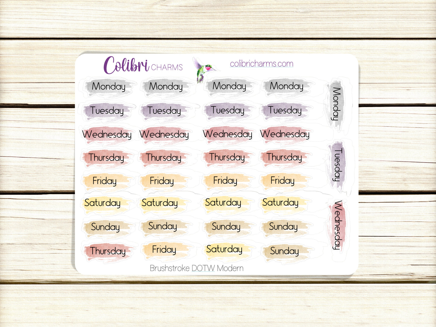 Botanica Days of the Week Planner Stickers, Colorful Watercolor DOTW, Number Stickers, Date Dots