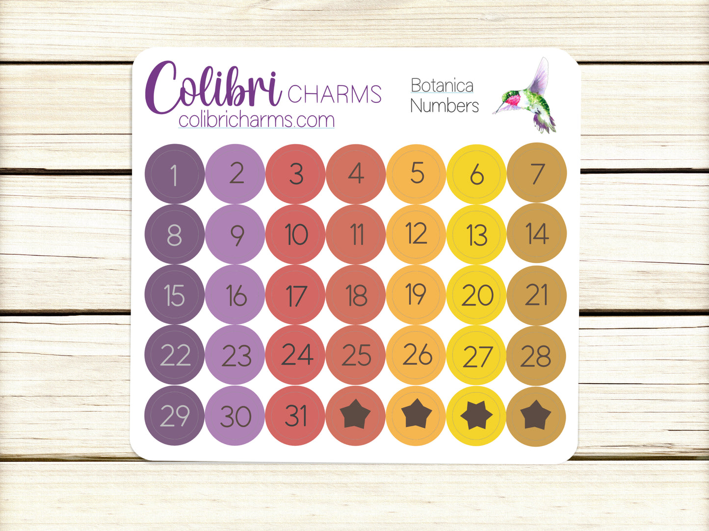 Botanica Days of the Week Planner Stickers, Colorful Watercolor DOTW, Number Stickers, Date Dots