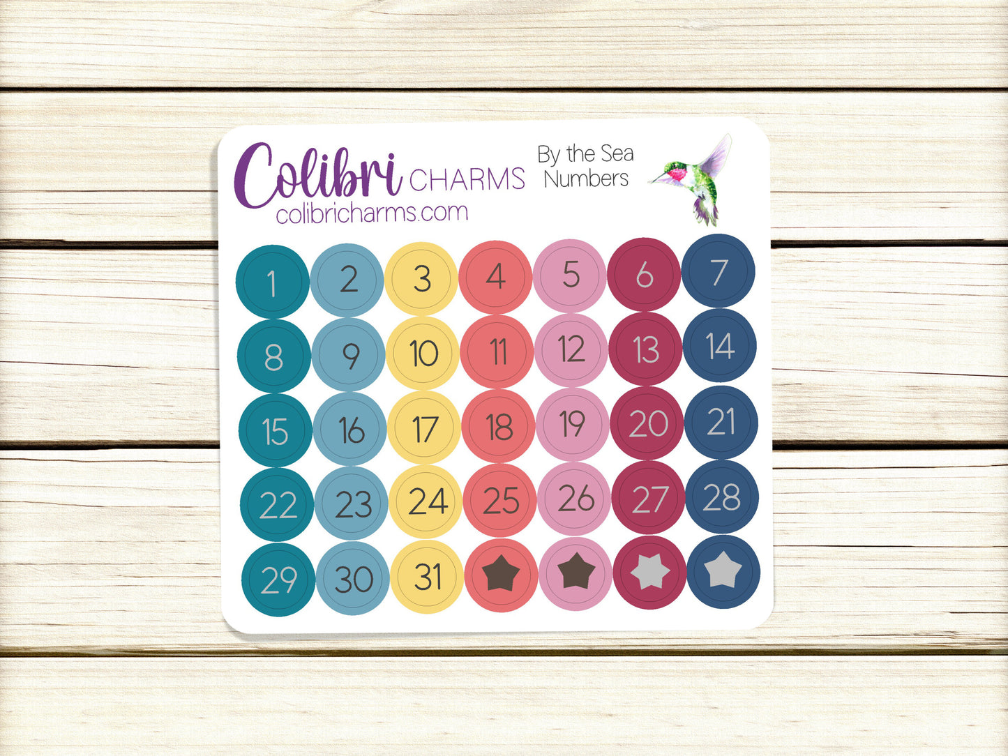 By the Sea Brushstroke Days of the Week Planner Stickers | Colorful Watercolor DOTW | Number Stickers | Date Dots