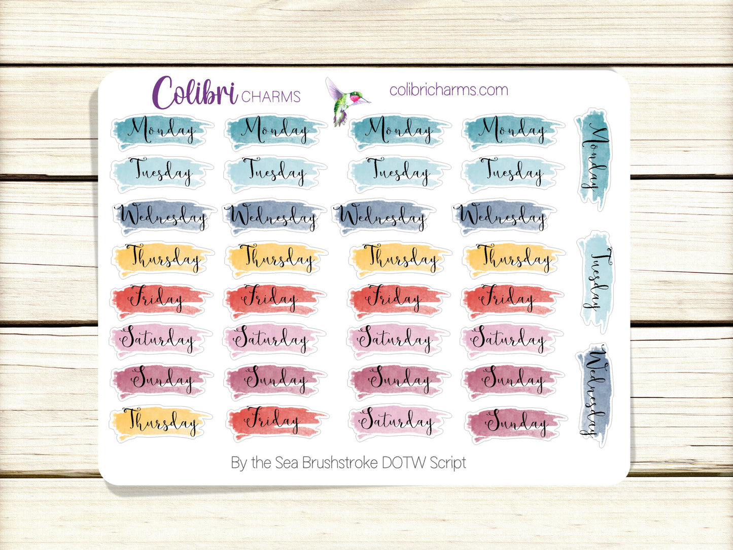 By the Sea Brushstroke Days of the Week Planner Stickers | Colorful Watercolor DOTW | Number Stickers | Date Dots